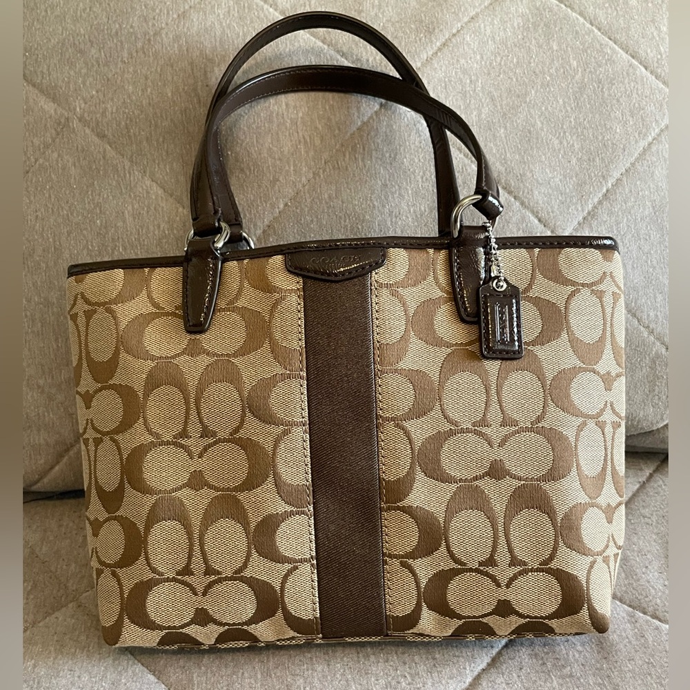 Coach Brown Leather Trim Canvas Tote